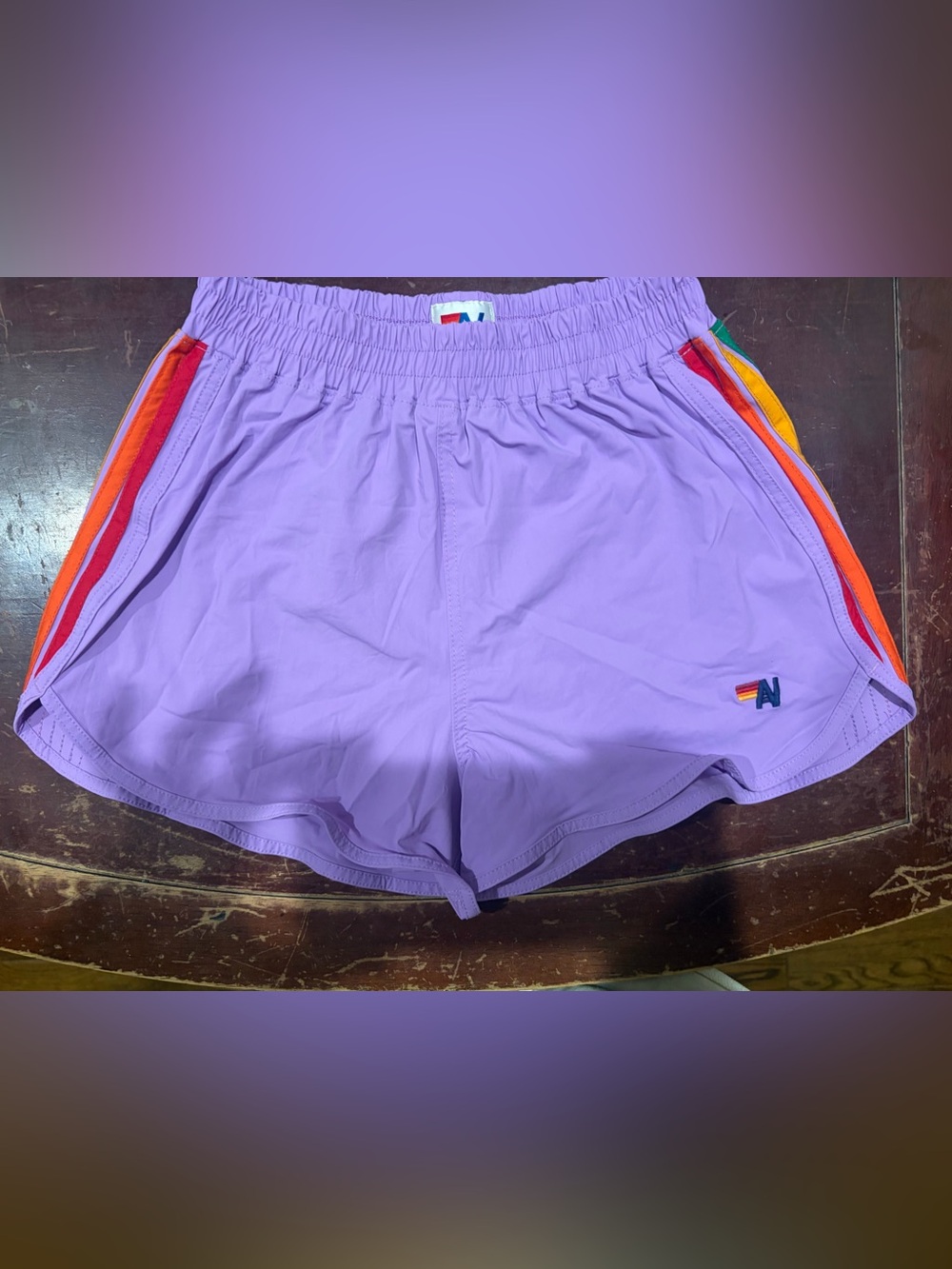 Aviator Nation Lavender Athletic Shorts with Rainbow Side Trim